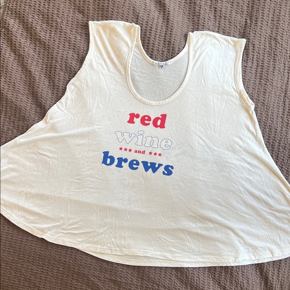 Wildfox Cream Muscle Tee with Red and Blue Graphic